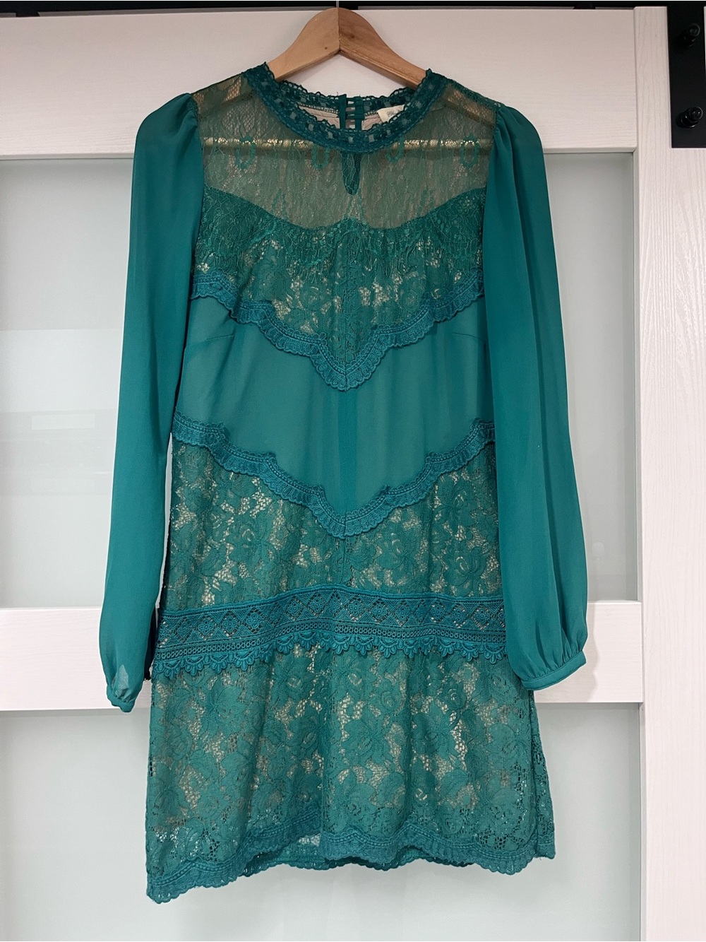 Teal Lace Tiered Long-Sleeve Dress - Women's